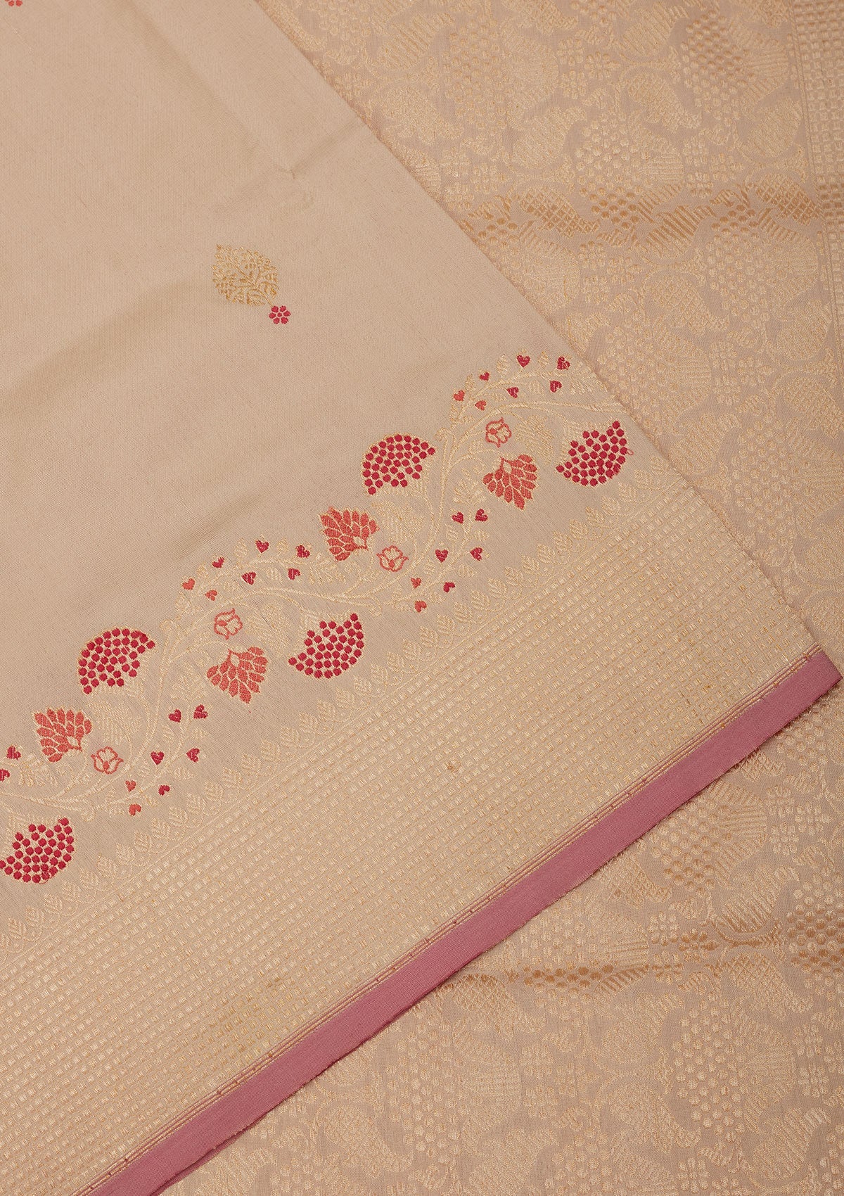 Cream Zariwork Pure Silk Saree-Koskii