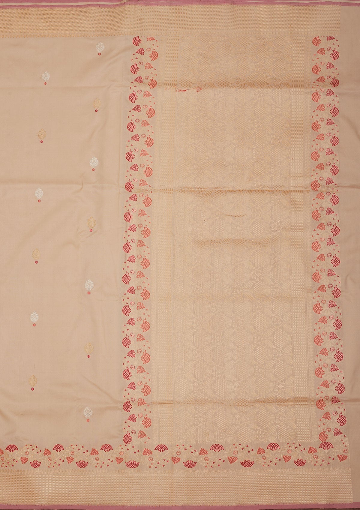 Cream Zariwork Pure Silk Saree-Koskii