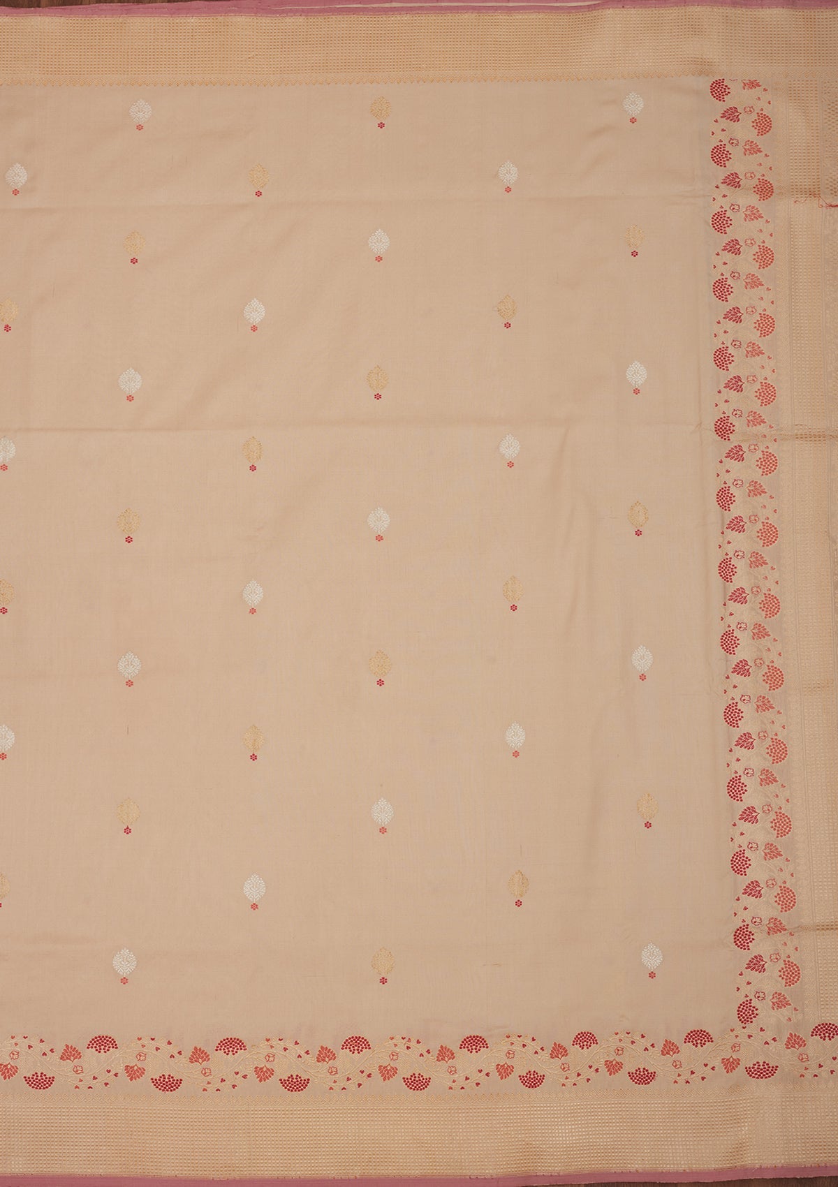 Cream Zariwork Pure Silk Saree-Koskii