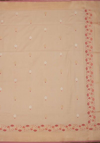 Cream Zariwork Pure Silk Saree-Koskii