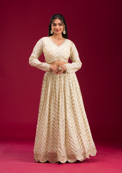 Cream Zariwork Semi Crepe Readymade Lehenga