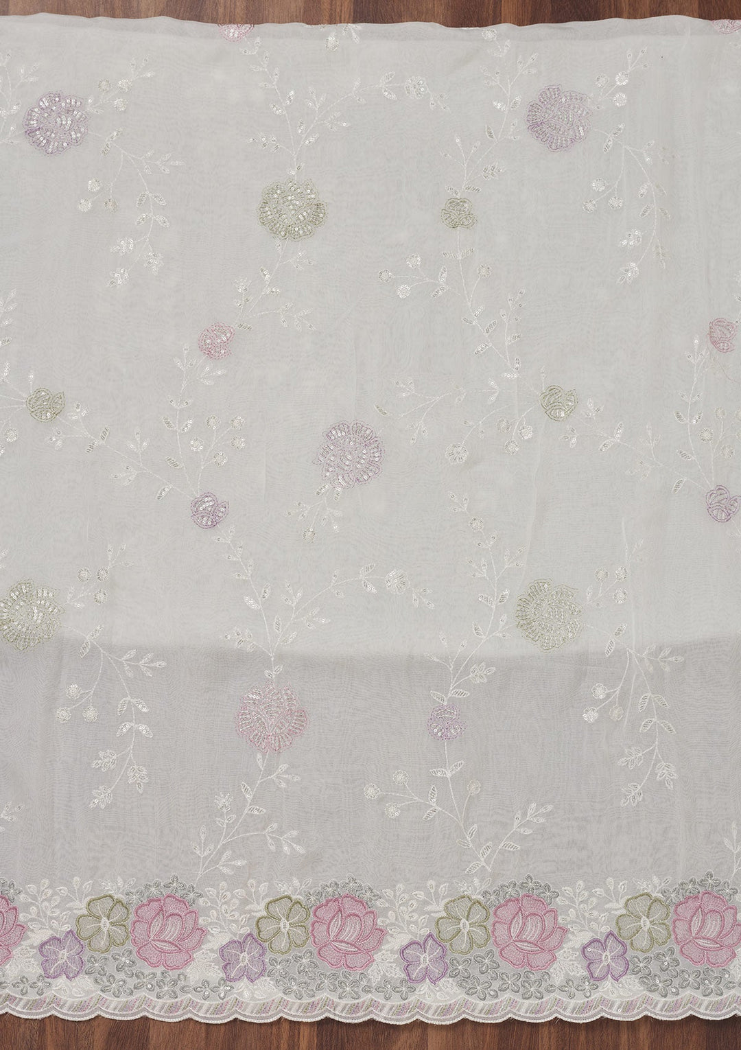 Cream Zariwork Semi Crepe Unstitched Salwar Suit-Koskii