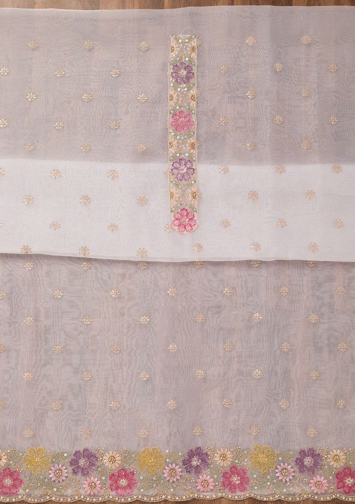 Cream Zariwork Semi Crepe Unstitched Salwar Suit-Koskii