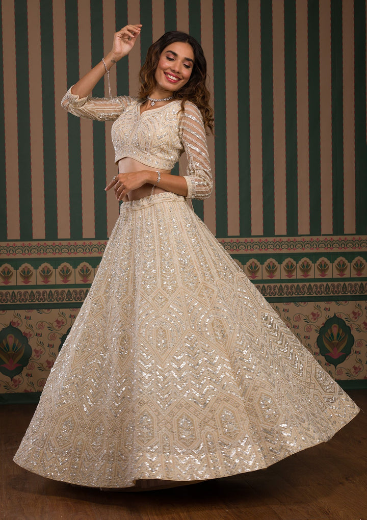 Cream Zariwork Tissue Readymade Lehenga