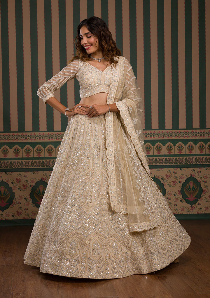 Cream Zariwork Tissue Readymade Lehenga
