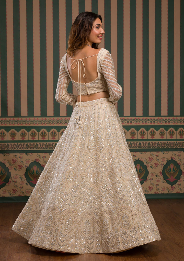 Cream Zariwork Tissue Readymade Lehenga