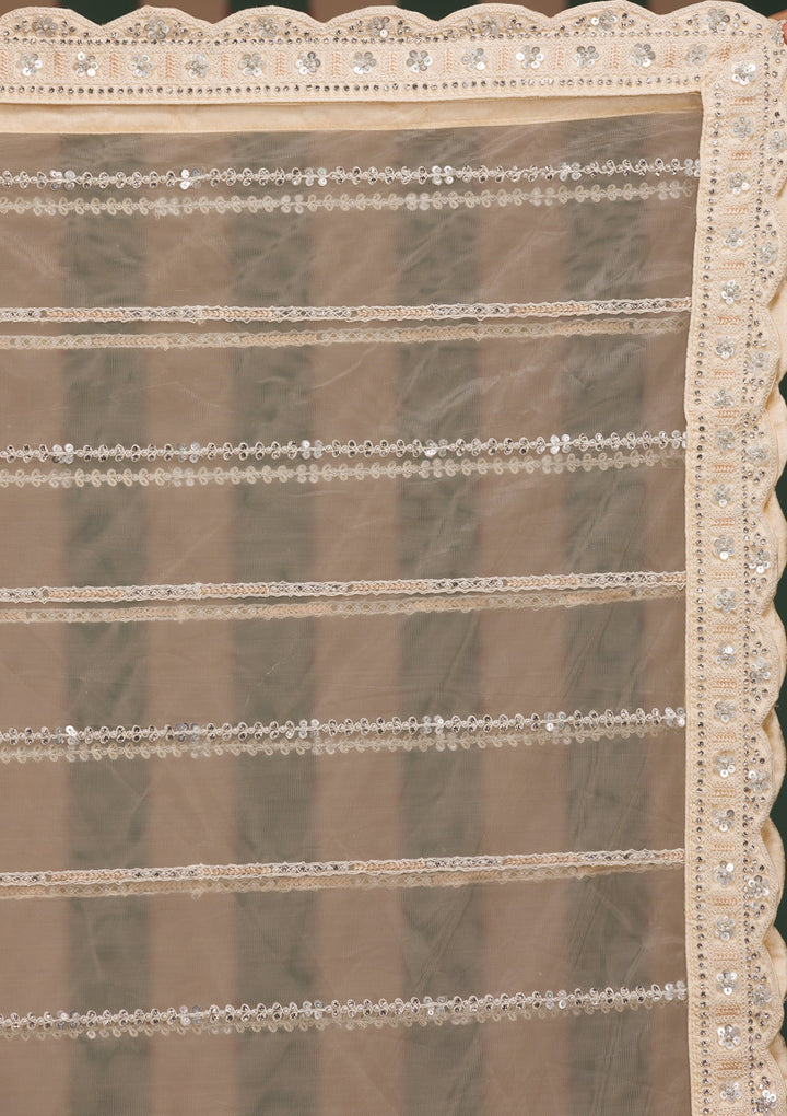 Cream Zariwork Tissue Readymade Lehenga