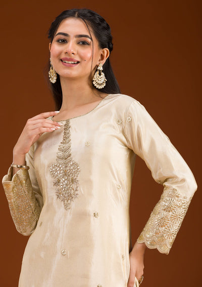 Cream Zariwork Tissue Readymade Salwar Suit