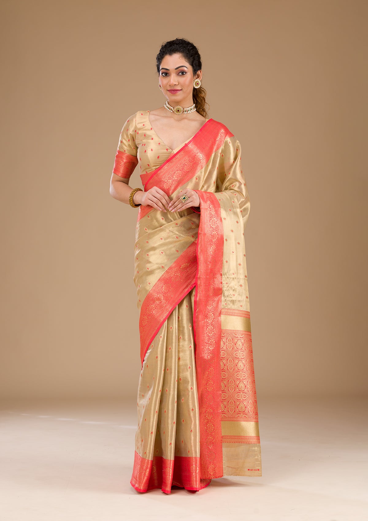 Cream Zariwork Tissue Saree