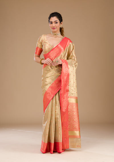 Cream Zariwork Tissue Saree