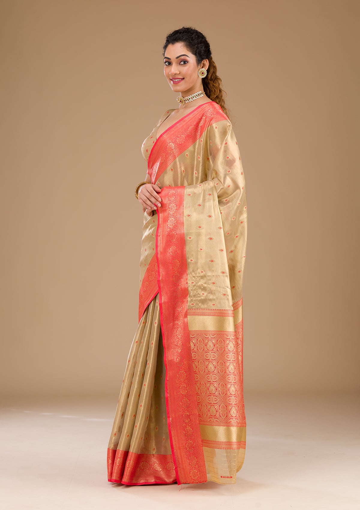 Cream Zariwork Tissue Saree