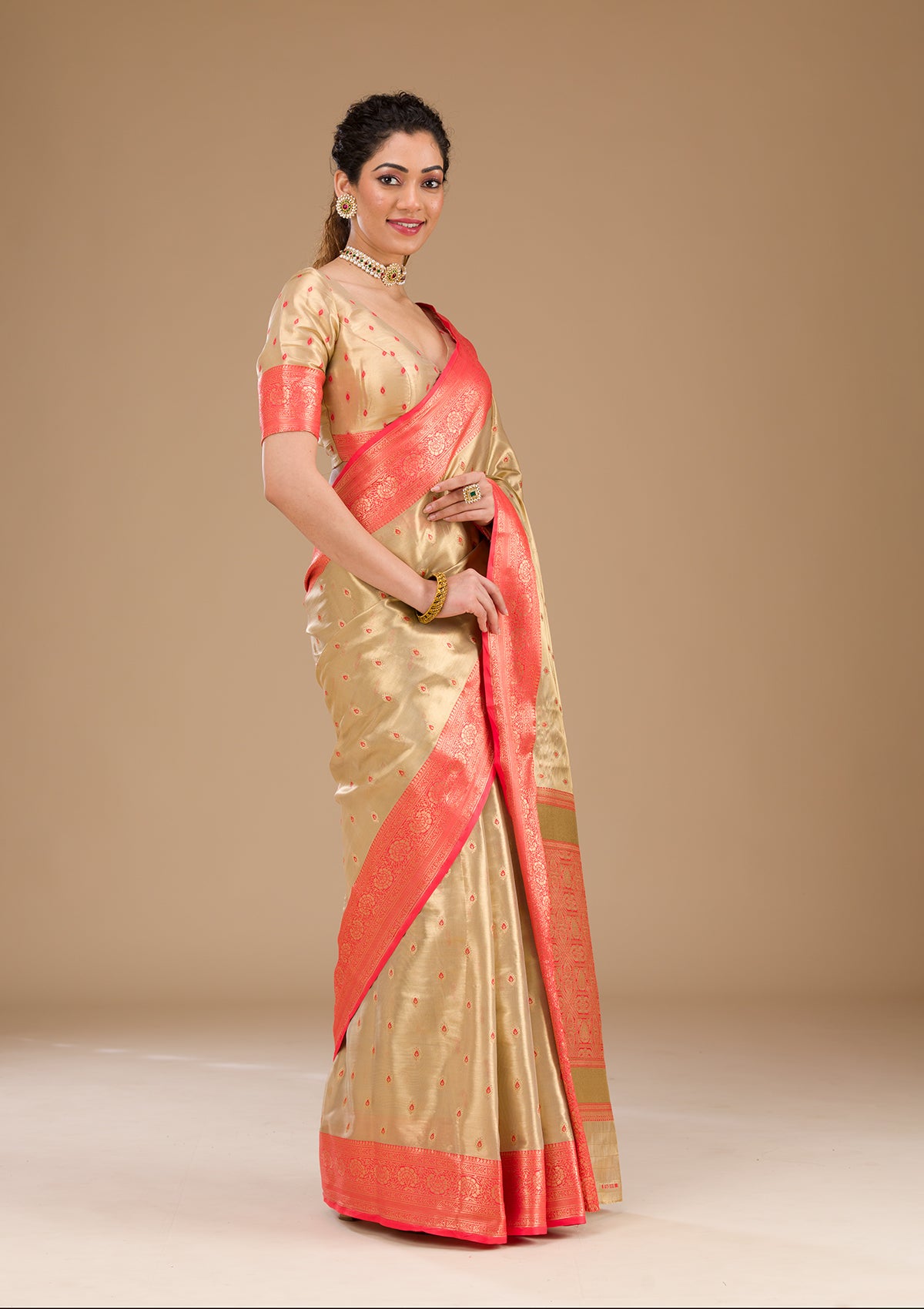 Cream Zariwork Tissue Saree