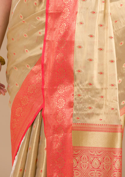 Cream Zariwork Tissue Saree