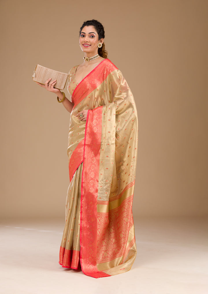 Cream Zariwork Tissue Saree
