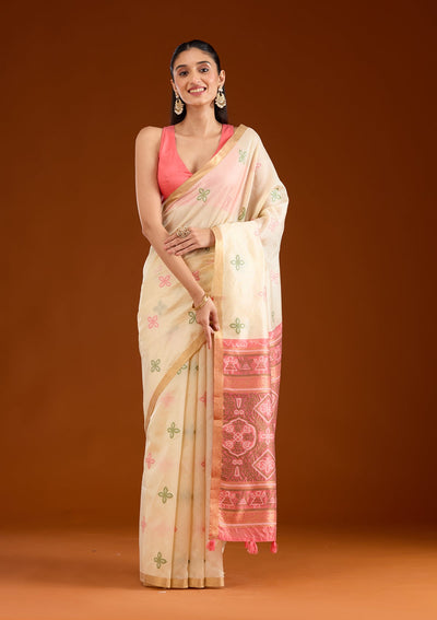 Cream Zariwork Tissue Saree-Koskii