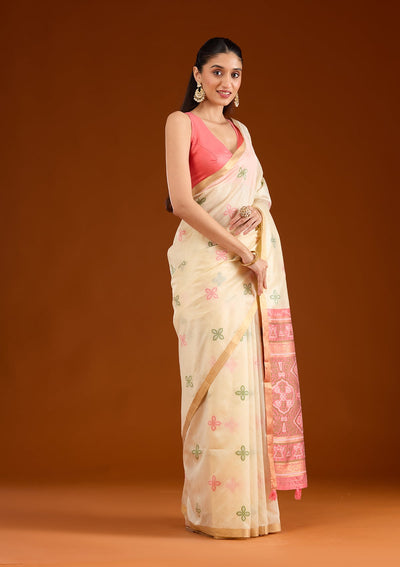 Cream Zariwork Tissue Saree-Koskii