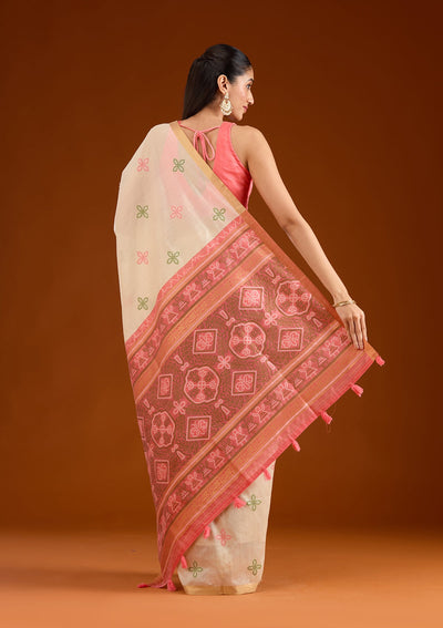 Cream Zariwork Tissue Saree-Koskii