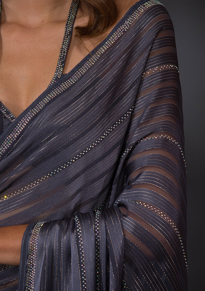 Leaf Green Swarovski Chiffon Designer Saree-Koskii