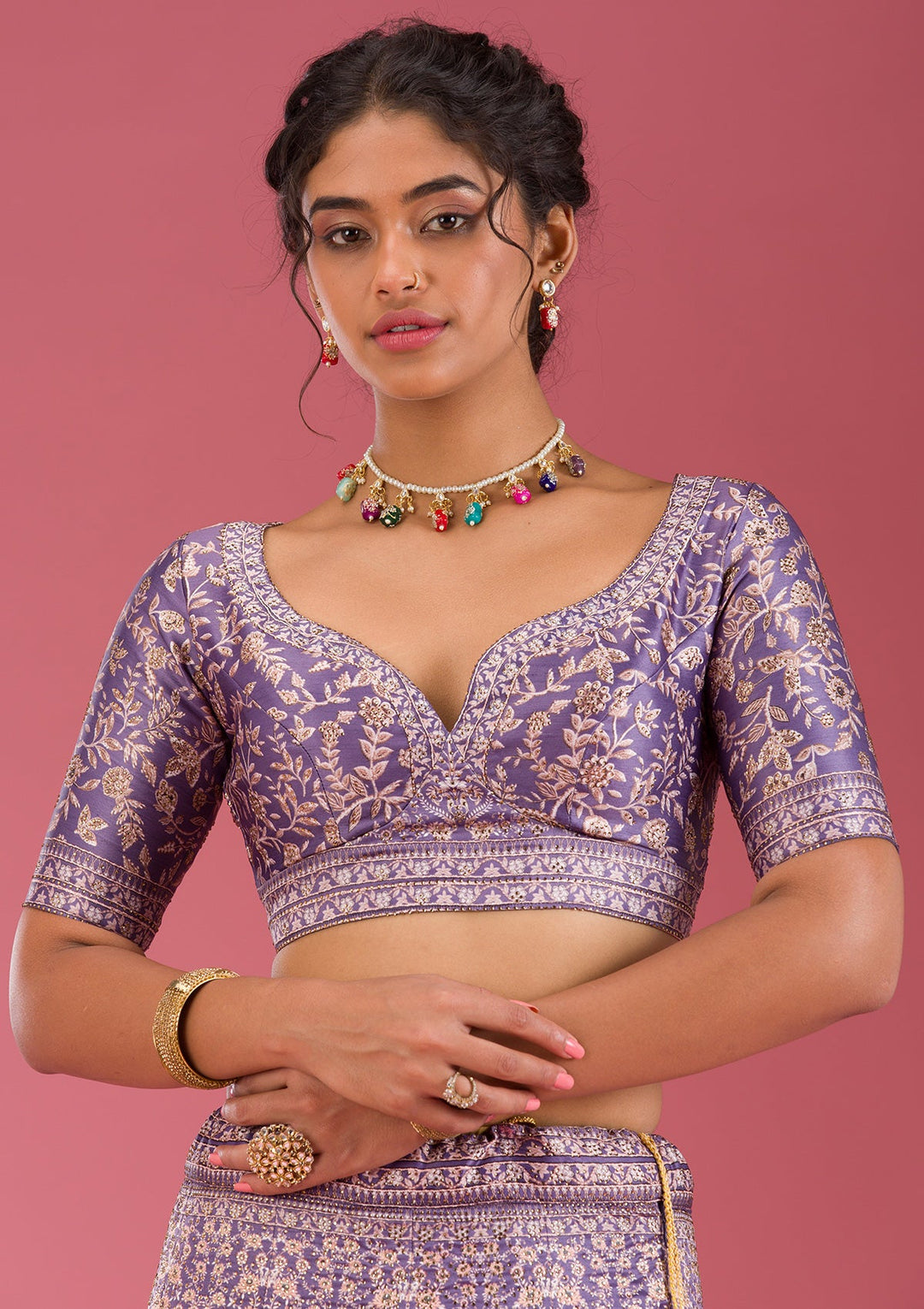 Dark Grey Swarovski Raw Silk Readymade Lehenga-Koskii