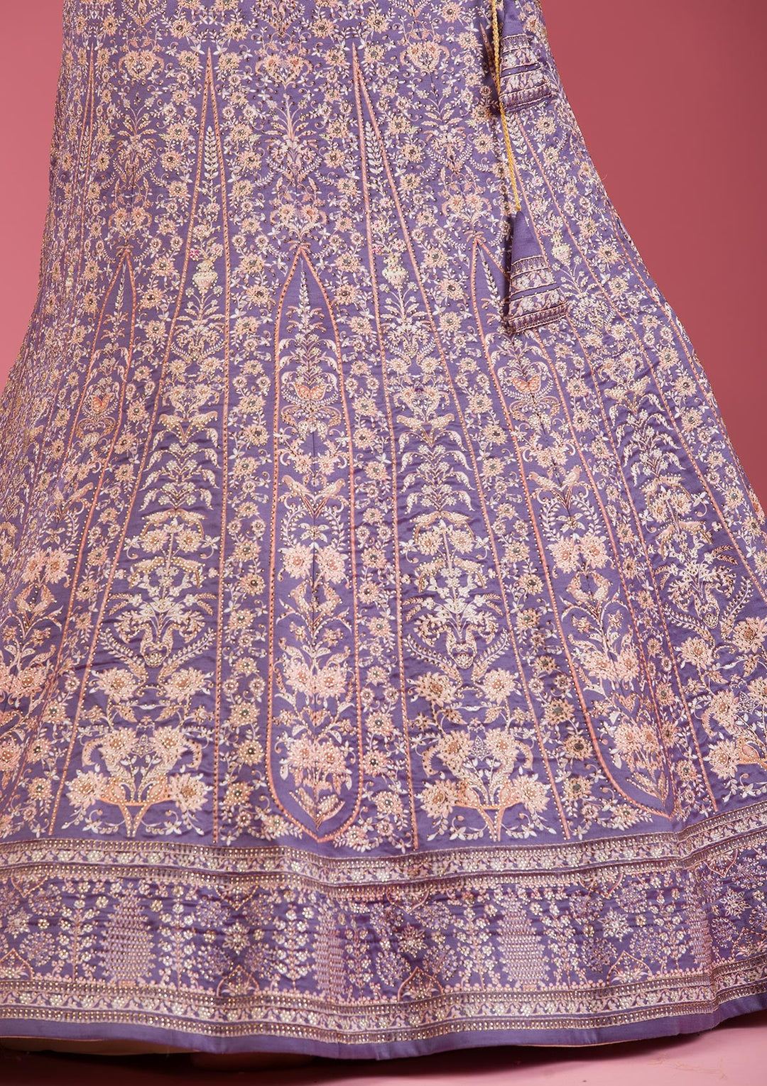 Dark Grey Swarovski Raw Silk Readymade Lehenga-Koskii