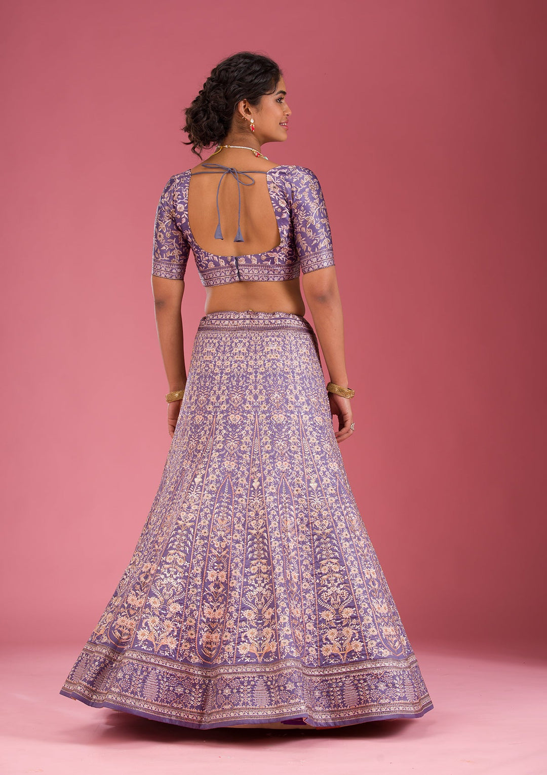 Dark Grey Swarovski Raw Silk Readymade Lehenga-Koskii