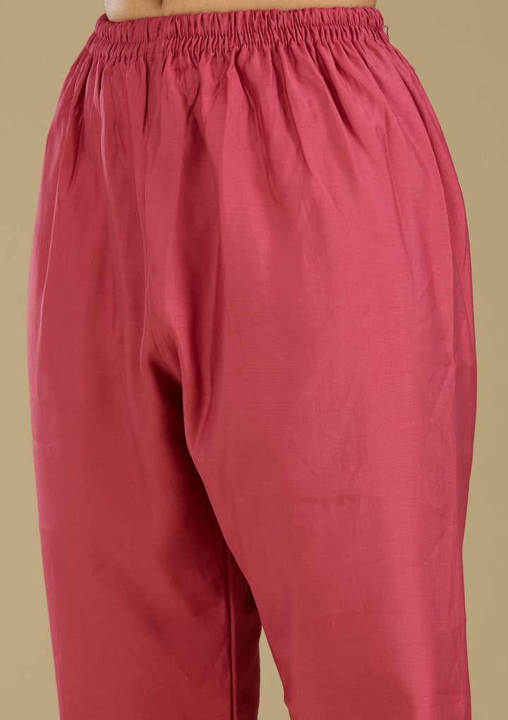 Dark Onion Pink Threadwork Semi Crepe Readymade Salwar Suit-Koskii