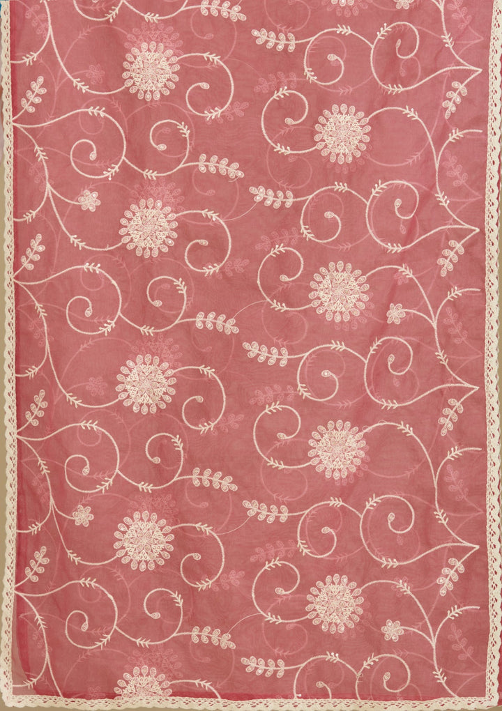 Dark Onion Pink Threadwork Semi Crepe Readymade Salwar Suit-Koskii