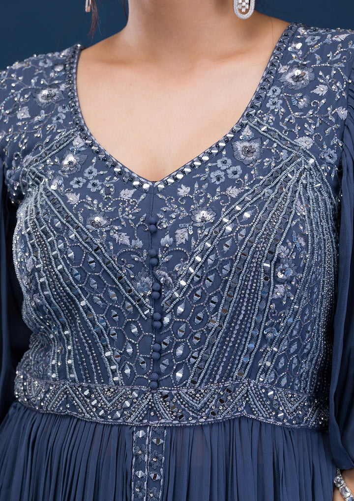 Dark Grey Mirrorwork Georgette Readymade Salwar Suit-Koskii