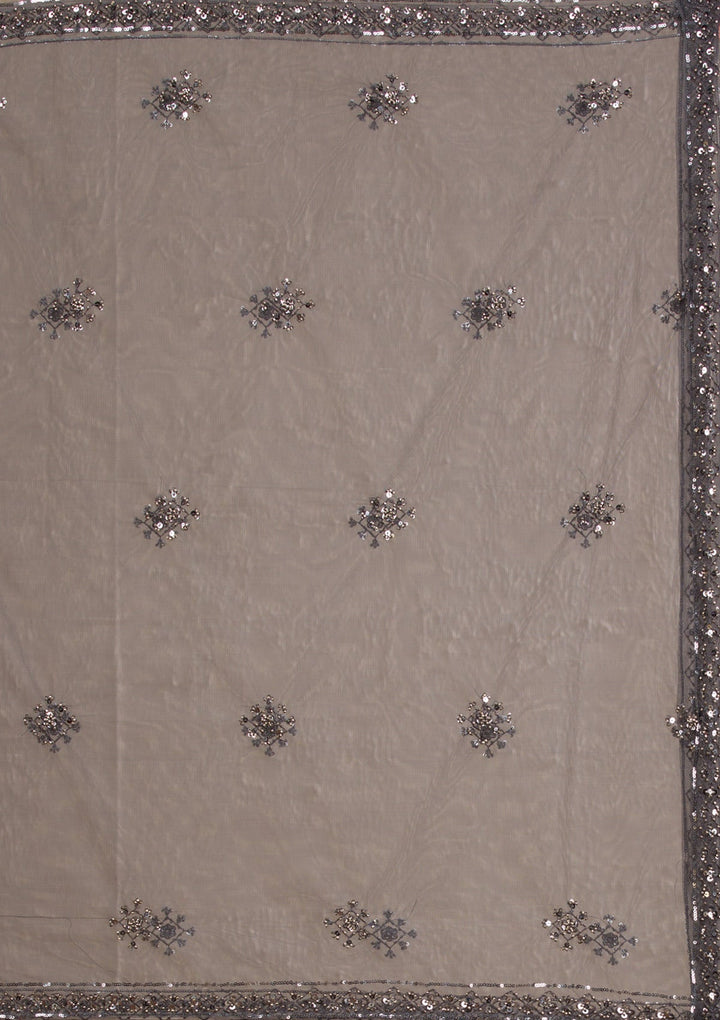 Dark Grey Sequins Net Readymade Lehenga-Koskii