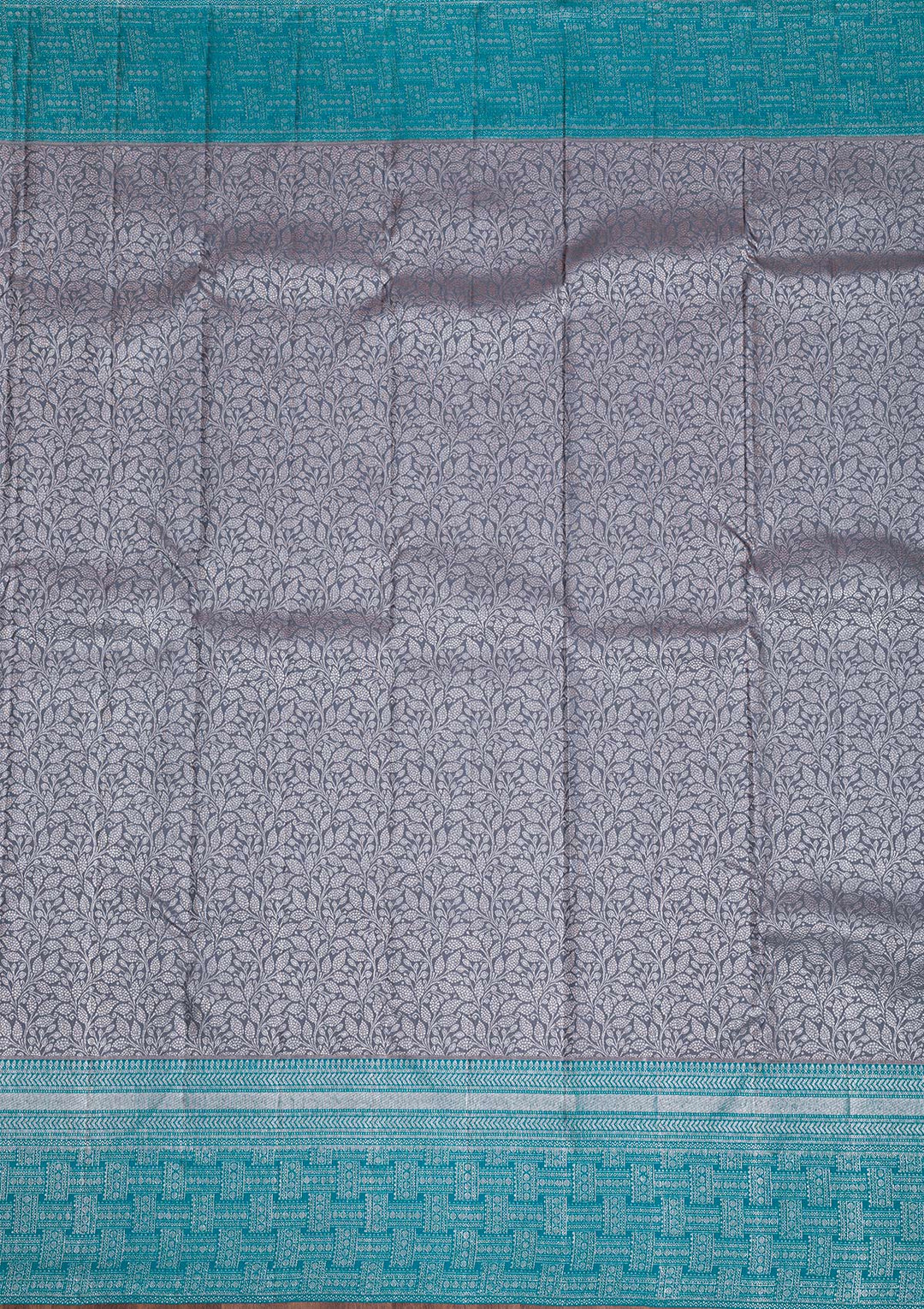 Dark Grey Silver Zariwork Pure Silk Saree-Koskii