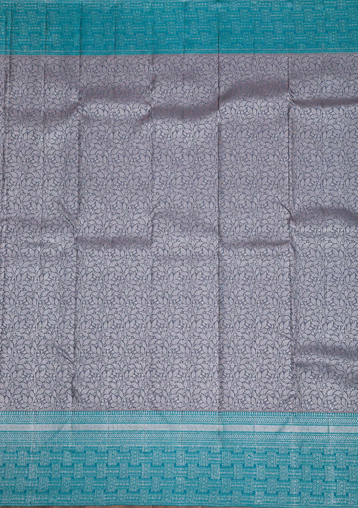 Dark Grey Silver Zariwork Pure Silk Saree-Koskii