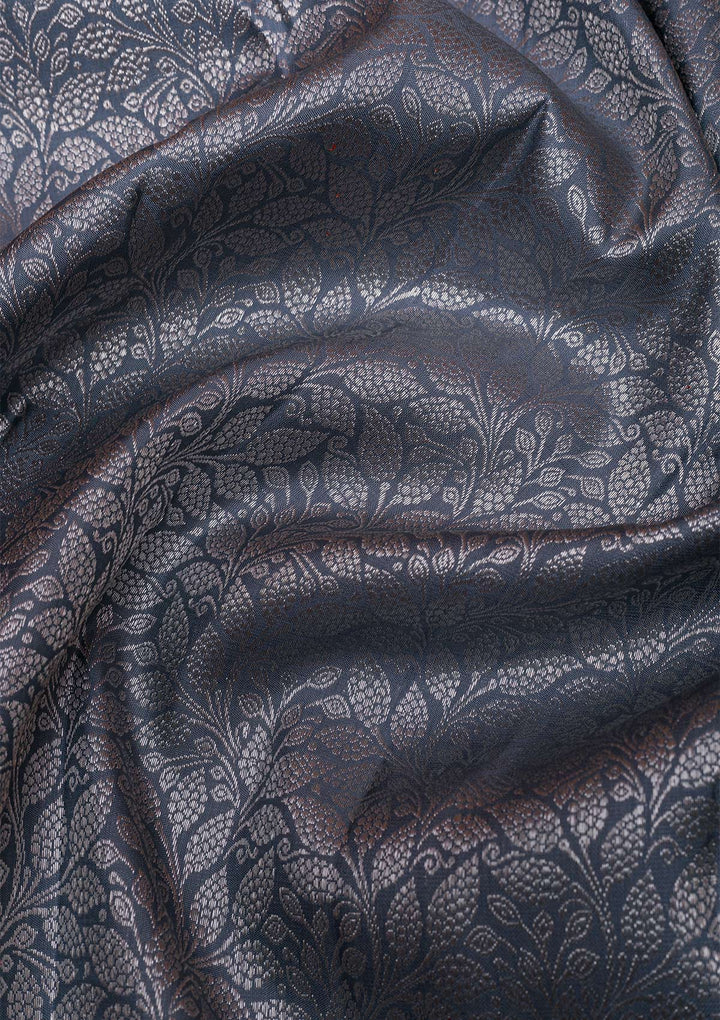 Dark Grey Silver Zariwork Pure Silk Saree-Koskii