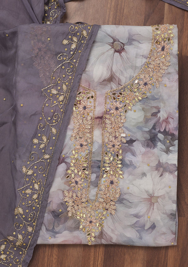 Dark Grey Stonework Tissue Unstitched Salwar Suit-Koskii