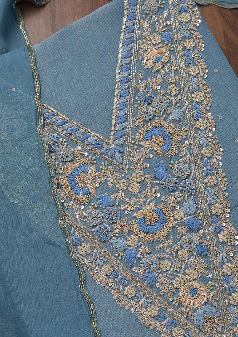 Dark Grey Stonework Tissue Unstitched Salwar Suit-Koskii