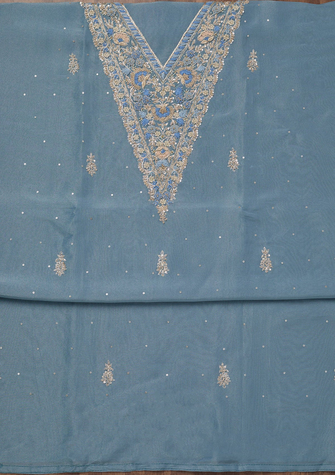 Dark Grey Stonework Tissue Unstitched Salwar Suit-Koskii