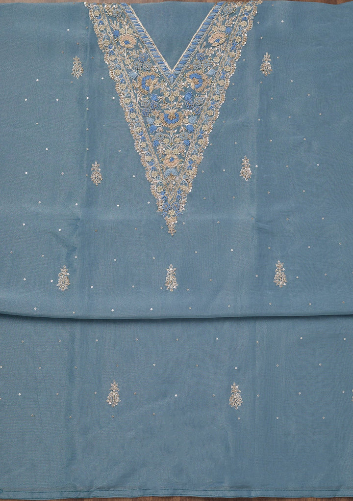 Dark Grey Stonework Tissue Unstitched Salwar Suit-Koskii