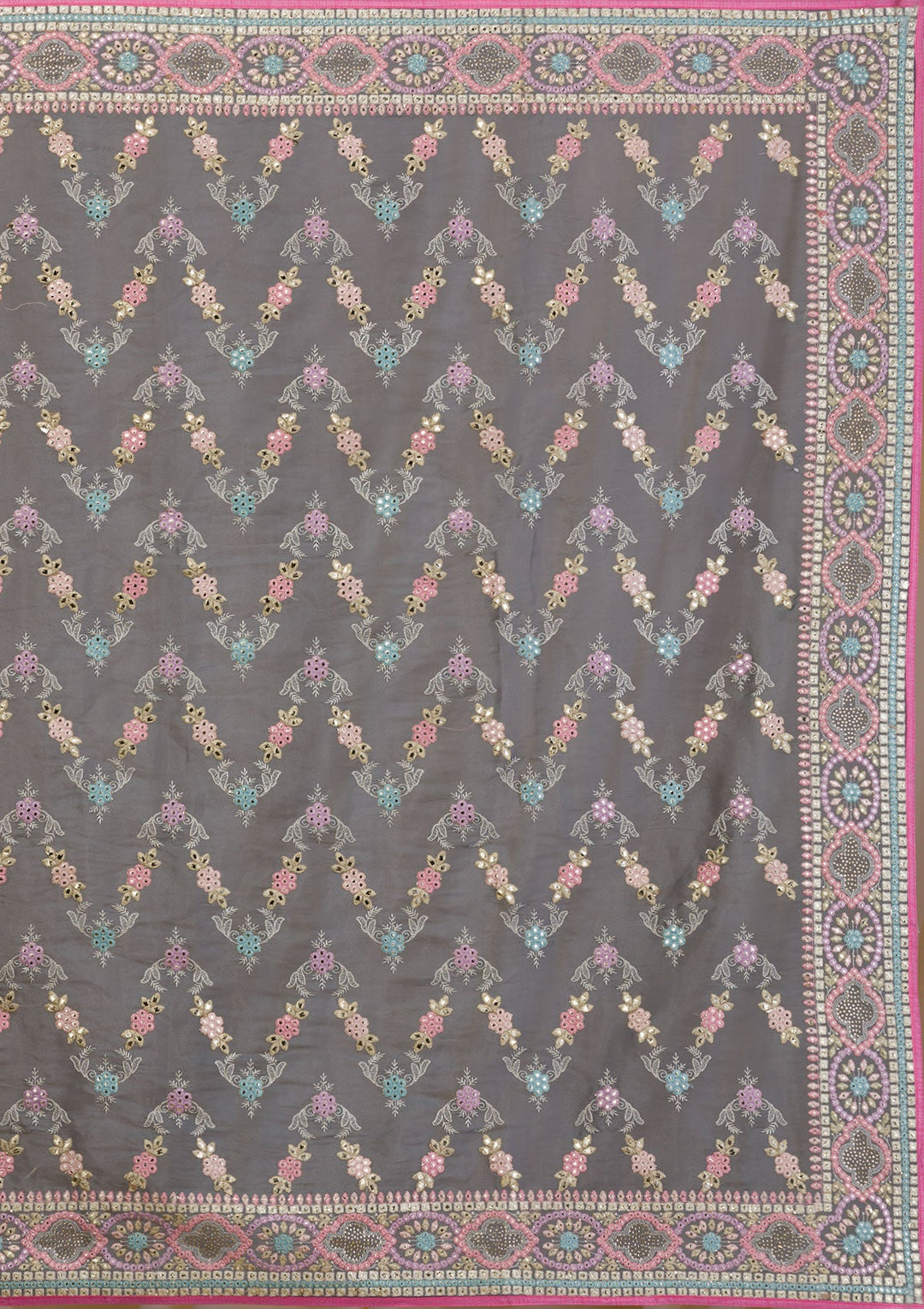 Dark Grey Swarovski Chiffon Saree-Koskii