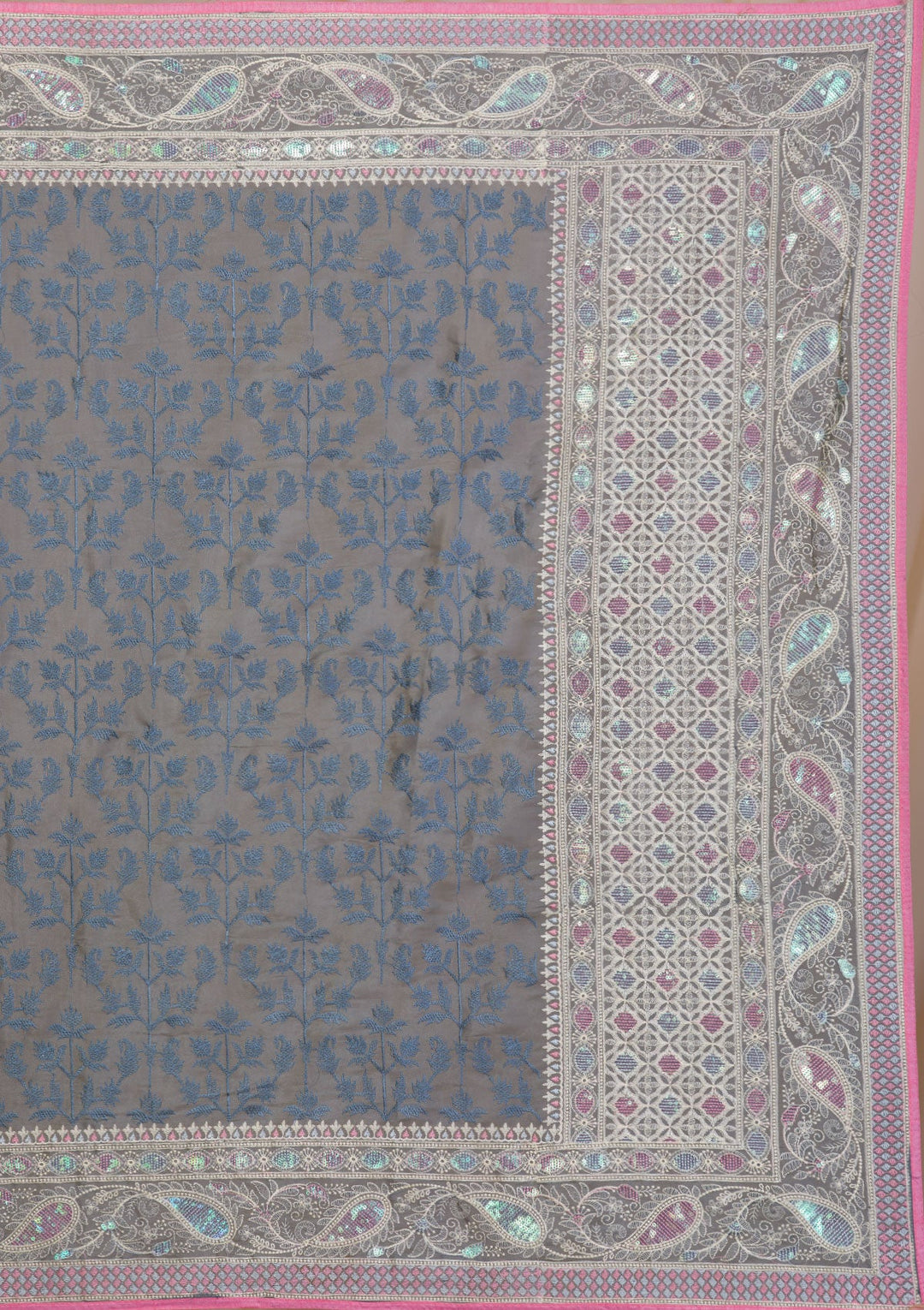 Dark Grey Threadwork Georgette Saree-Koskii