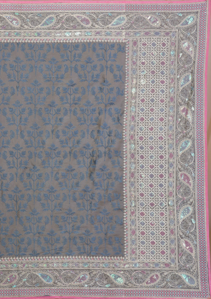 Dark Grey Threadwork Georgette Saree-Koskii