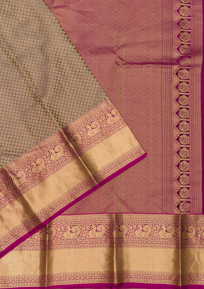 Dark Grey Zariwork Pure Silk Saree-Koskii