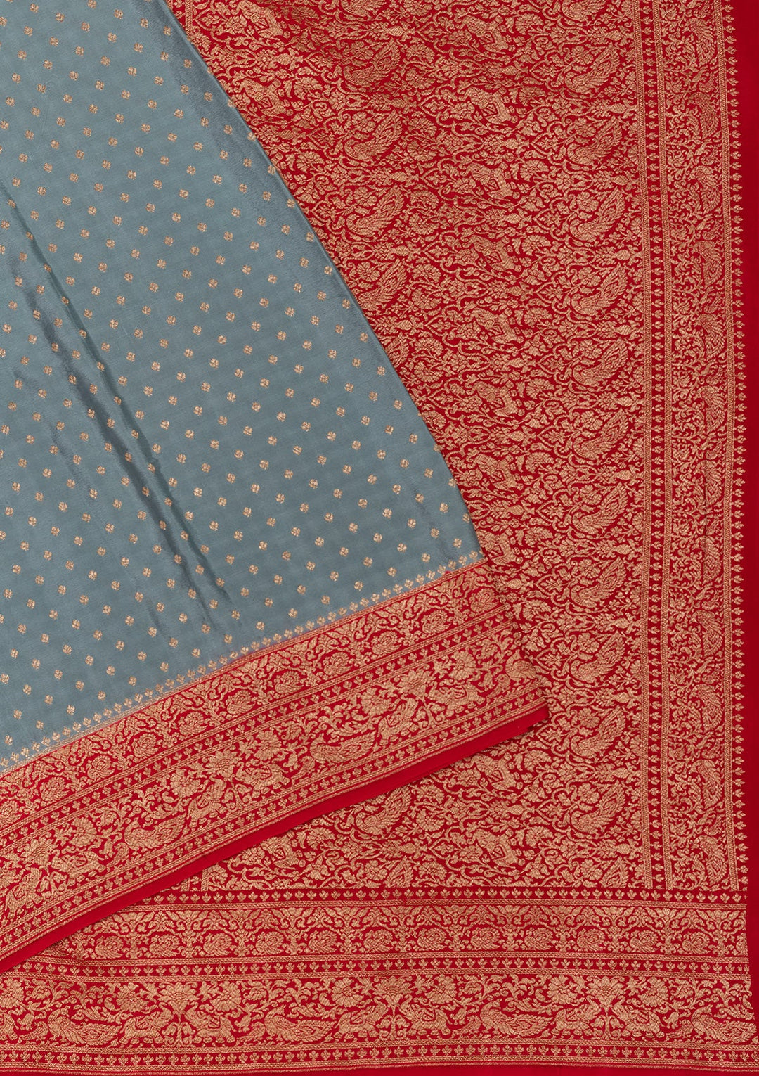 Dark Grey Zariwork Pure Silk Saree-Koskii
