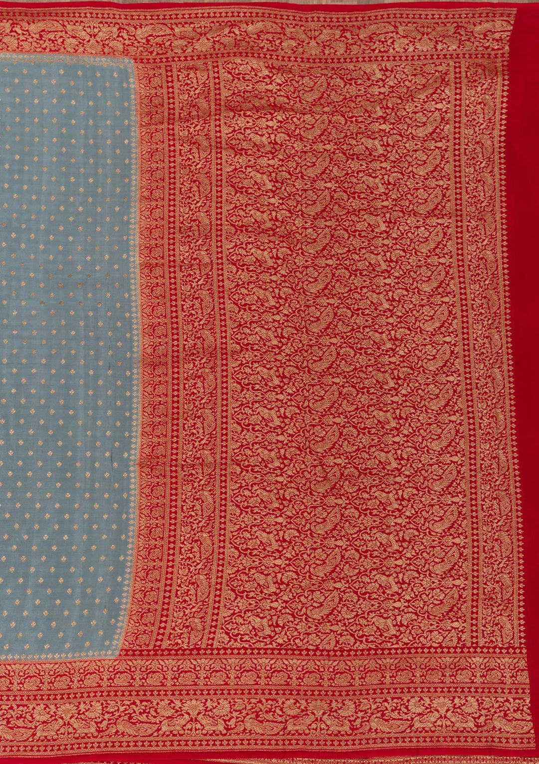 Dark Grey Zariwork Pure Silk Saree-Koskii