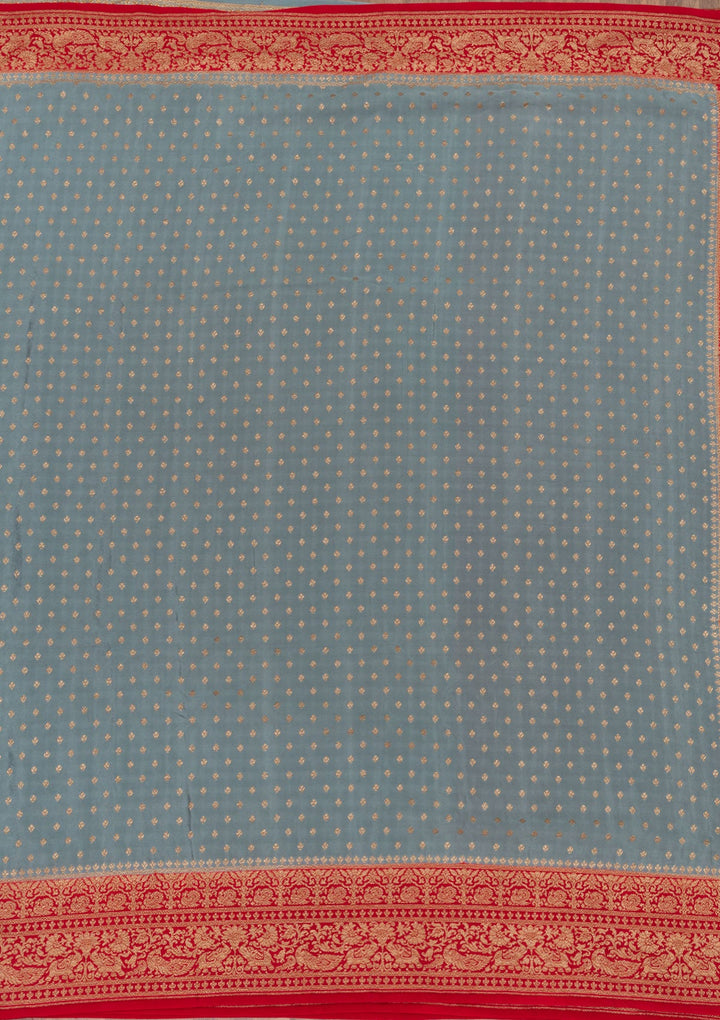 Dark Grey Zariwork Pure Silk Saree-Koskii