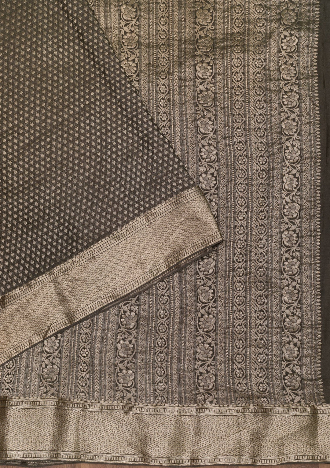 Dark Grey Zariwork Pure Silk Saree-Koskii