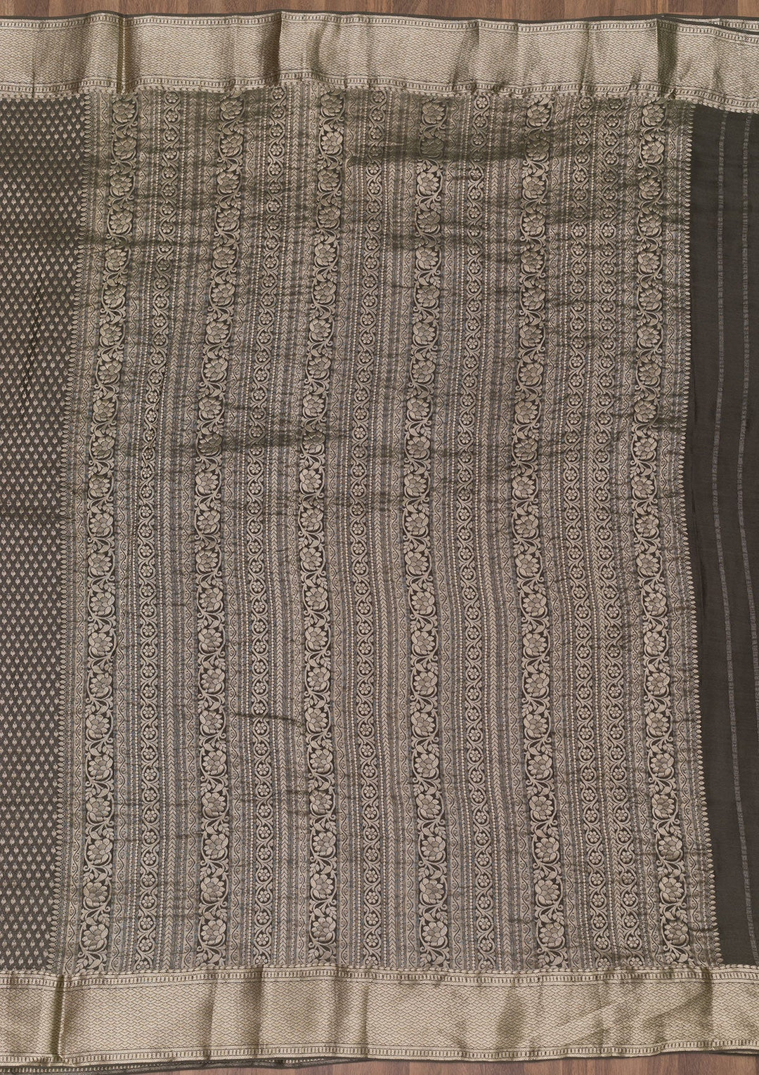 Dark Grey Zariwork Pure Silk Saree-Koskii