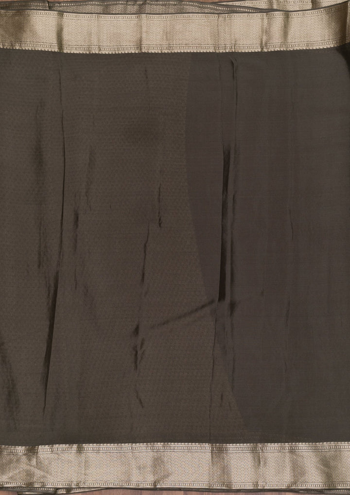 Dark Grey Zariwork Pure Silk Saree-Koskii