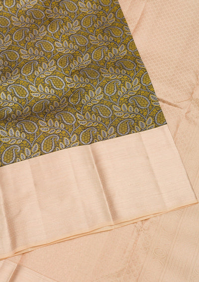 Dark Grey Zariwork Pure Silk Saree-Koskii