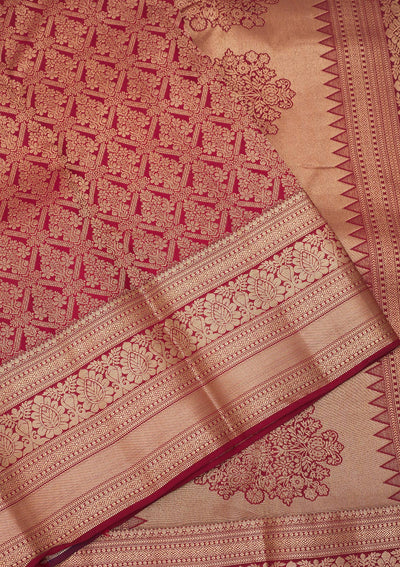 Dark Maroon Zariwork Pure Silk Saree