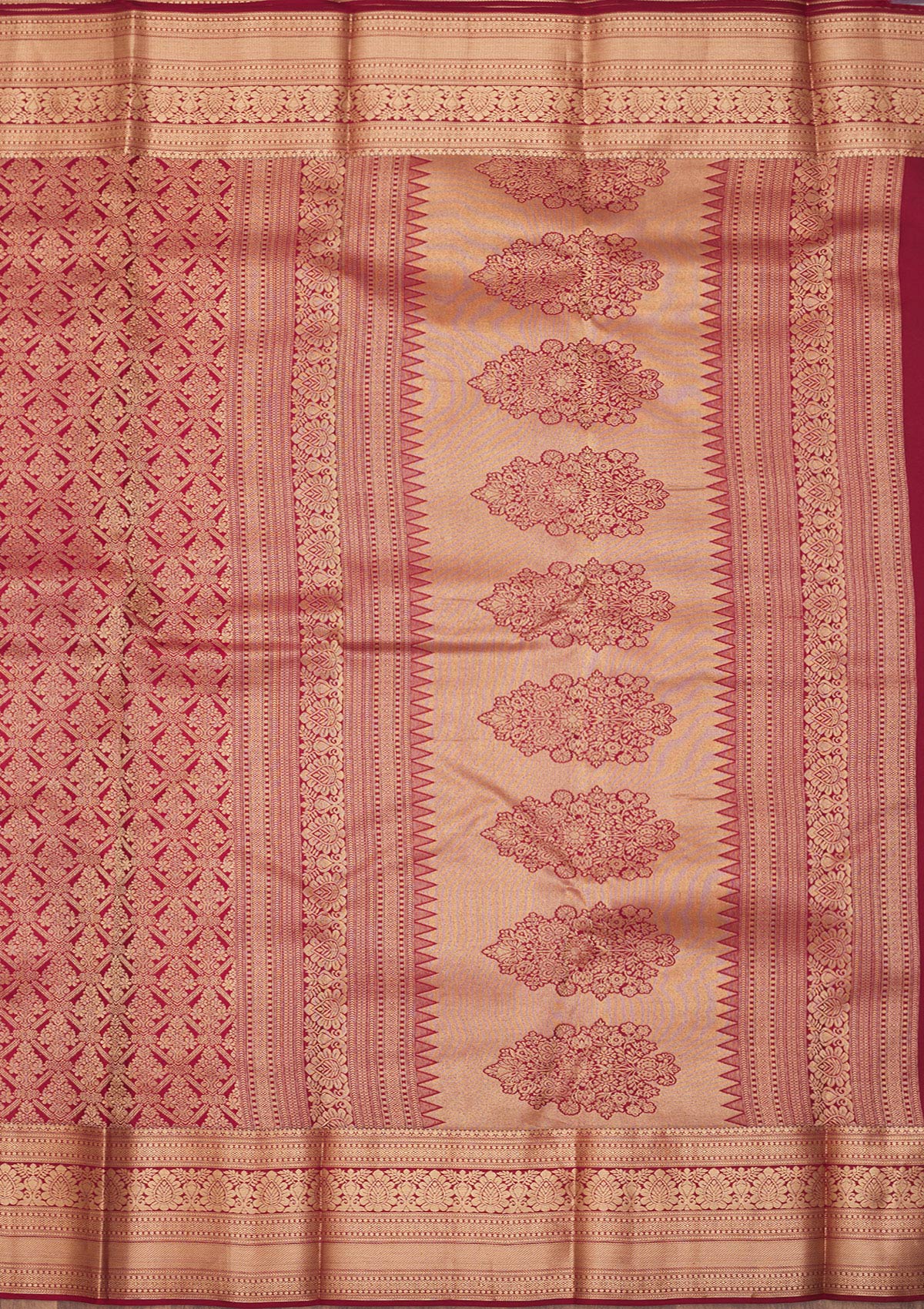 Dark Maroon Zariwork Pure Silk Saree