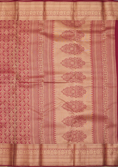 Dark Maroon Zariwork Pure Silk Saree